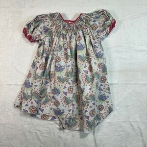 Petit Ami Smocked Dress 18M White Pink Floral Pre-Owned Short Sleeve Baby Girls